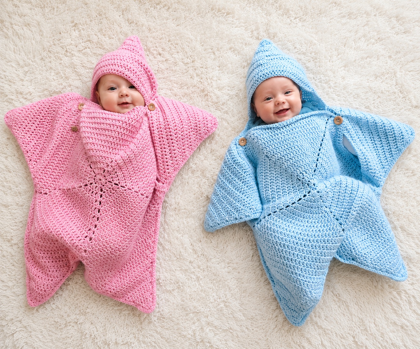 Bebé con un traje estrella tejido a crochet