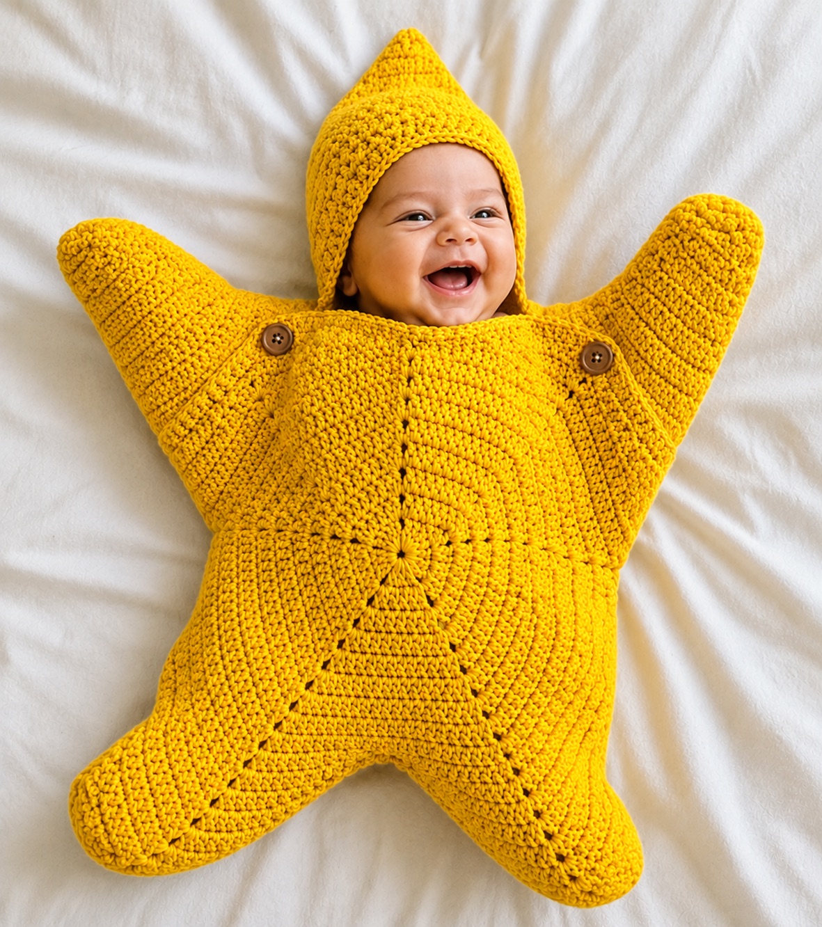 Traje estrella de crochet terminado con el bebé